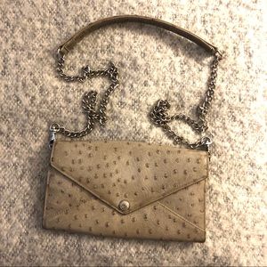 Rebecca Minkoff ostrich leather wallet on a chain